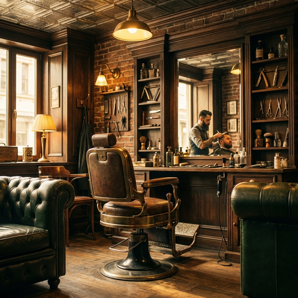 Barber meticulously crafting a client's haircut in a premium setting