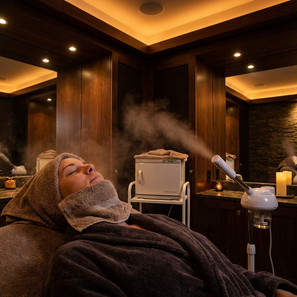 Relaxující klient během ošetření obličeje.